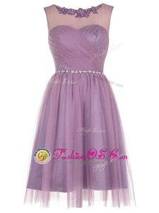 Scoop Lavender Tulle Zipper Sleeveless Knee Length Beading and Appliques