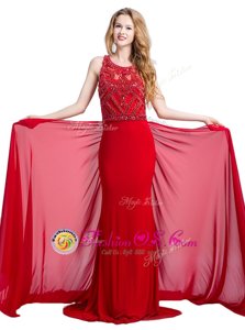 Dynamic Scoop Sleeveless Court Train Beading Zipper Prom Homecoming Dress
