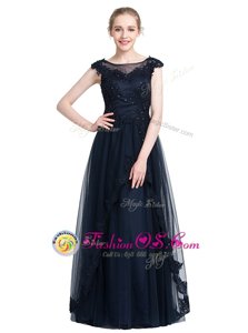 Floor Length Zipper Prom Gown Black and In for Prom and Party with Beading