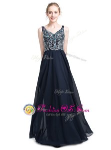 Modern Sleeveless Chiffon Floor Length Zipper Going Out Dresses in Black for with Beading