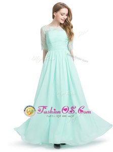 Turquoise Scoop Lace Up Lace Dress for Prom Half Sleeves