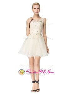 Custom Made Champagne Dress for Prom Prom and For with Beading and Appliques Scoop Sleeveless Lace Up