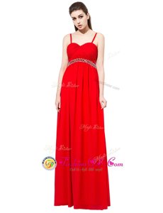 Red Sleeveless Beading Floor Length Homecoming Gowns