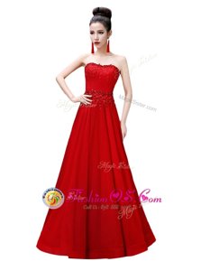 Sleeveless Lace Up Floor Length Beading Prom Gown