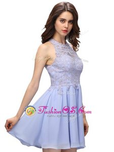 Modern Halter Top Sleeveless Junior Homecoming Dress Mini Length Beading and Lace Lavender Chiffon