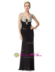 Superior Beading Evening Dresses Black Zipper Sleeveless Floor Length