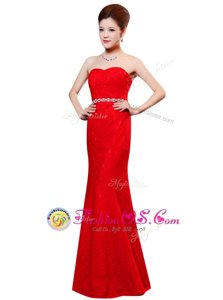 Sweet Red Sweetheart Zipper Beading and Lace Dress for Prom Sleeveless