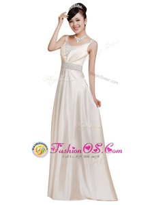 Hot Selling Sleeveless Floor Length Beading Zipper Mother Of The Bride Dress with White