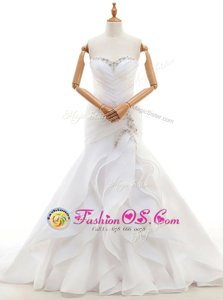 Edgy Sweetheart Sleeveless Court Train Lace Up Bridal Gown White Organza