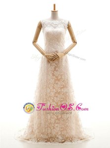 Great Champagne Wedding Gowns Wedding Party and For with Lace Bateau Sleeveless Sweep Train Clasp Handle