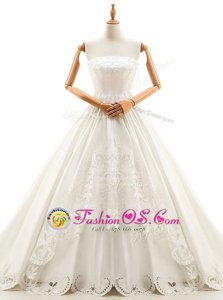 Sleeveless Cathedral Train Appliques Lace Up Bridal Gown