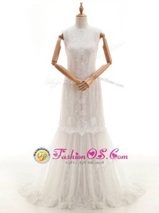 Gorgeous Sleeveless With Train Lace Clasp Handle Bridal Gown with White Brush Train