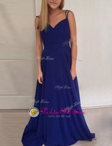 Colorful Royal Blue Scoop Neckline Ruching Prom Dress Sleeveless Backless