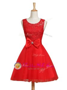 Dazzling Red Scoop Lace Up Lace and Bowknot Cocktail Dresses Sleeveless