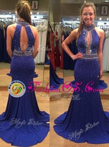Gorgeous Mermaid Black Prom Dresses Prom and Party and For with Lace Scoop Sleeveless Brush Train Zipper
