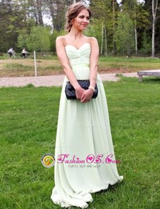 Latest Green A-line Chiffon Sweetheart Sleeveless Ruching Floor Length Backless Prom Party Dress