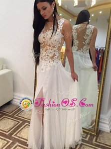 Beauteous White Scoop Zipper Appliques Prom Evening Gown Sleeveless