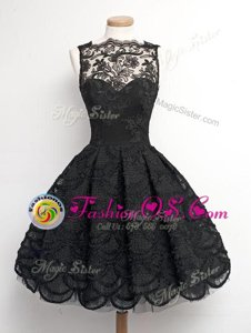 Lace Appliques Prom Evening Gown Black Zipper Sleeveless Knee Length