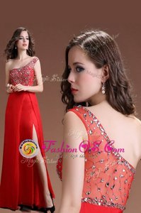 Gorgeous Red Prom Dresses Prom and Party and For with Beading One Shoulder Sleeveless Side Zipper