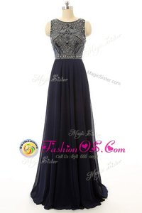 Sexy Sleeveless Chiffon Floor Length Side Zipper in Black for with Beading