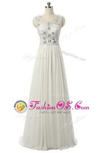 White Sleeveless Chiffon Zipper Prom Party Dress for Prom