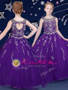 Purple Girls Pageant Dresses Quinceanera and Wedding Party and For with Beading Scoop Sleeveless Lace Up