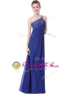 Custom Made Blue One Shoulder Criss Cross Beading Prom Dress Sleeveless