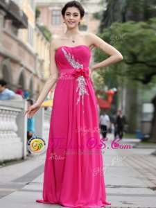 Sweetheart Sleeveless Brush Train Zipper Dress for Prom Hot Pink Chiffon