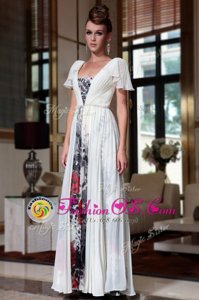 Amazing Off the Shoulder Ankle Length Multi-color Evening Dress Chiffon Cap Sleeves Beading and Pattern