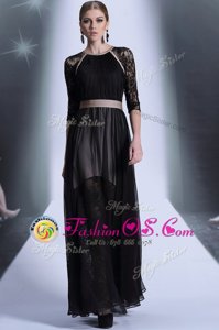 Fabulous Chiffon Scoop Half Sleeves Zipper Lace Prom Party Dress in Black