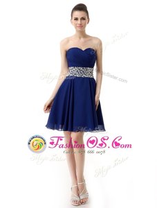 Vintage Blue Chiffon Lace Up Prom Evening Gown Sleeveless Mini Length Beading and Ruffles