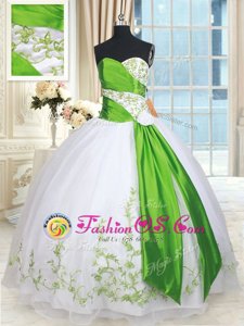 Sleeveless Lace Up Floor Length Embroidery and Belt and Hand Made Flower Quinceanera Gown