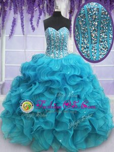 Royal Blue Strapless Neckline Beading and Lace and Pick Ups Quinceanera Gown Sleeveless Lace Up