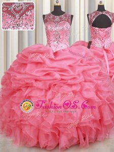 Scoop Sleeveless Lace Up Floor Length Beading and Ruffles and Pick Ups 15 Quinceanera Dress