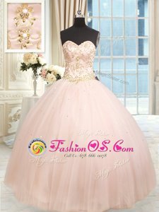Sweetheart Sleeveless Lace Up Sweet 16 Dress Baby Pink Satin and Tulle