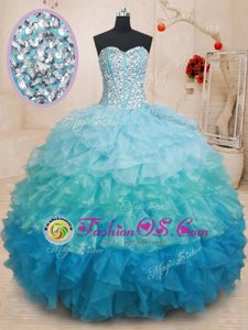 Traditional Ruffled Blue Sleeveless Taffeta Lace Up Quinceanera Gown for Military Ball and Sweet 16 and Quinceanera