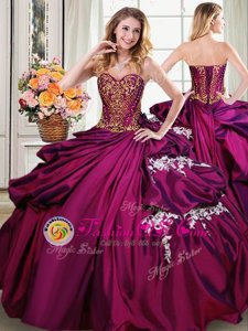Glorious Taffeta Sweetheart Sleeveless Lace Up Beading and Appliques and Pick Ups Quinceanera Dresses in Burgundy