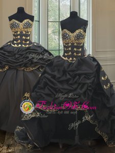 Three Piece Black Sleeveless With Train Beading and Embroidery and Pick Ups Lace Up Quinceanera Gown