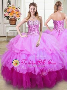 Sweetheart Sleeveless Sweet 16 Dresses Floor Length Ruffles and Sequins Multi-color Organza