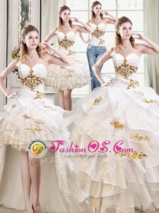 Sweet Four Piece White Sweet 16 Dresses Military Ball and Sweet 16 and Quinceanera and For with Beading and Ruffles Sweetheart Sleeveless Lace Up