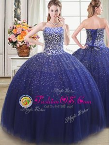 Sexy Floor Length Ball Gowns Sleeveless Royal Blue Sweet 16 Dress Lace Up