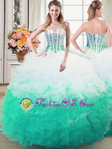 Beautiful Multi-color Sleeveless Organza Lace Up Quinceanera Dress for Military Ball and Sweet 16 and Quinceanera