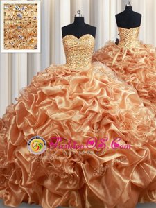 Pick Ups Sweetheart Sleeveless Court Train Lace Up Quinceanera Gowns Champagne Organza