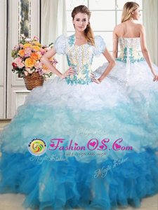Multi-color Quinceanera Dresses Military Ball and Sweet 16 and Quinceanera and For with Beading and Appliques and Ruffles Sweetheart Sleeveless Brush Train Lace Up