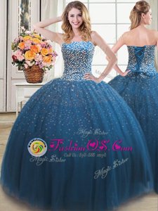 Low Price Teal Sleeveless Floor Length Beading Lace Up 15 Quinceanera Dress