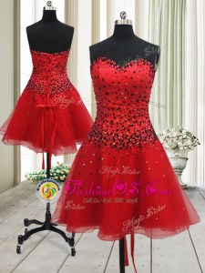 Mini Length A-line Sleeveless Red Prom Party Dress Lace Up