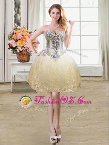 Sweet Champagne Lace Up Sweetheart Beading and Lace and Sequins Prom Gown Tulle and Lace Sleeveless