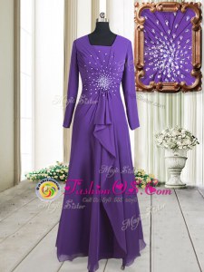 Dynamic Floor Length Purple Homecoming Dress Square Long Sleeves Zipper
