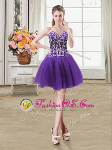 Cute Tulle Sweetheart Sleeveless Lace Up Beading and Sequins Prom Dresses in Purple