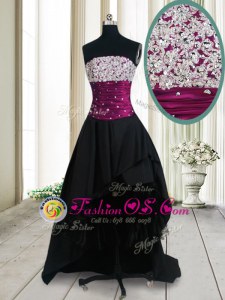 Clearance Black A-line Taffeta Strapless Sleeveless Beading High Low Lace Up Prom Party Dress